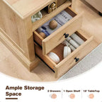18 Table de chevet vintage avec station de charge, Table d'appoint avec 2 tiroirs pour chambre, salon