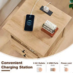 18 Table de chevet vintage avec station de charge, Table d'appoint avec 2 tiroirs pour chambre, salon