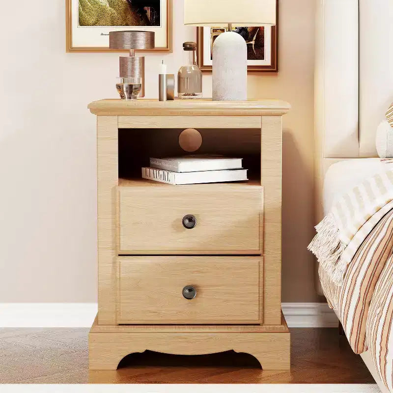 18 Table de chevet vintage avec station de charge, Table d'appoint avec 2 tiroirs pour chambre, salon