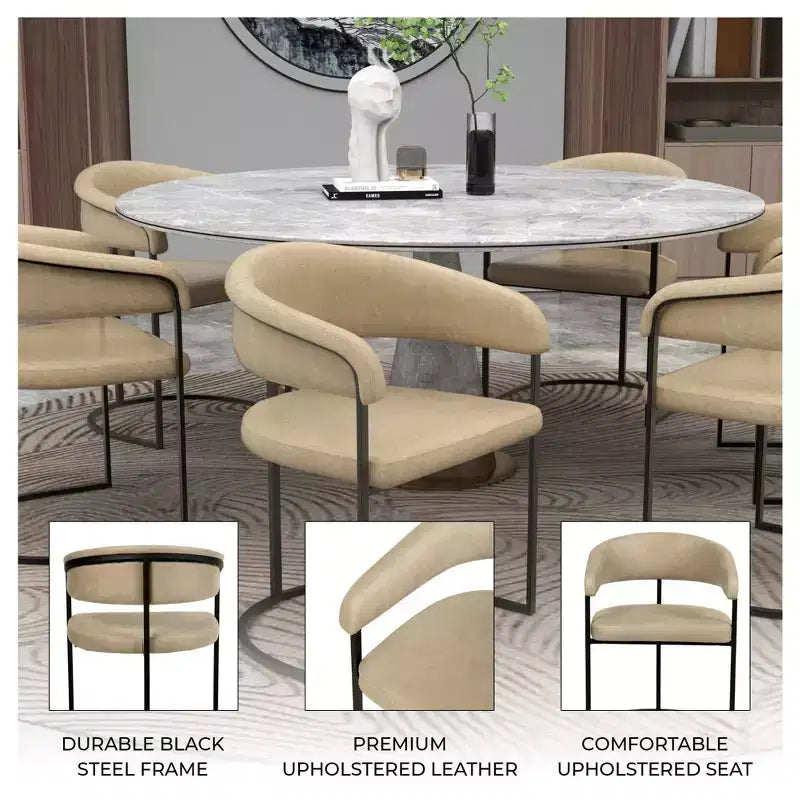 Lot de 4 chaises de salle à manger avec accoudoirs LeisureMod Aero Modern Curve Back, revêtement en cuir, assise confortable avec support rembourré pour salles à manger et cuisines