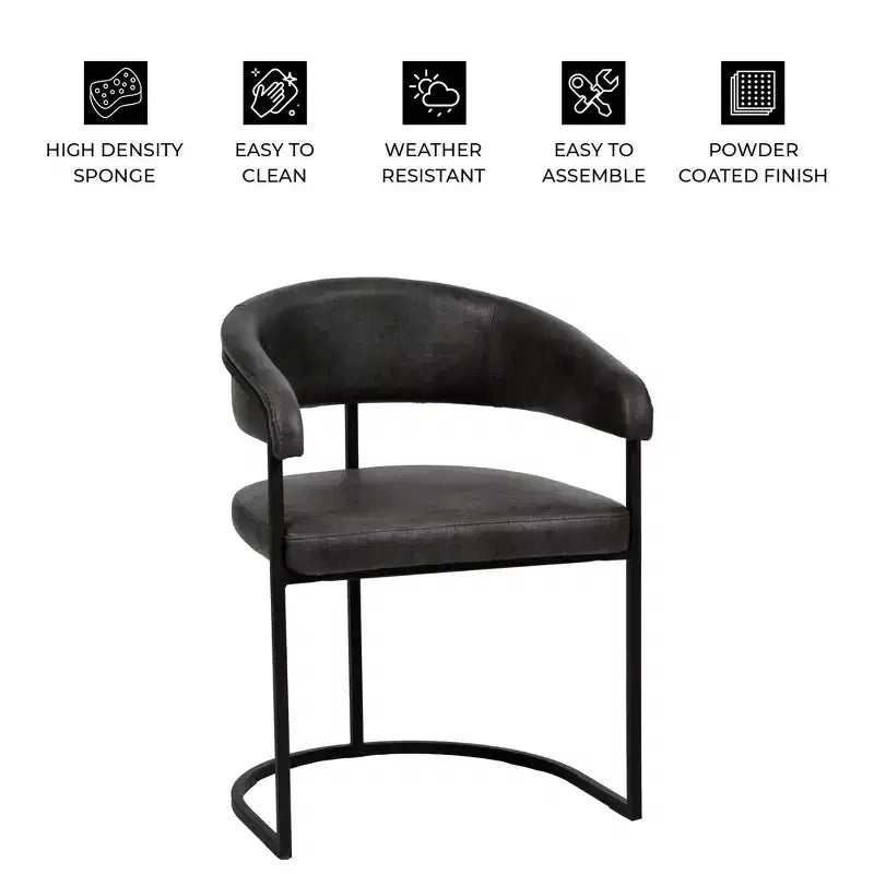 Lot de 4 chaises de salle à manger avec accoudoirs LeisureMod Aero Modern Curve Back, revêtement en cuir, assise confortable avec support rembourré pour salles à manger et cuisines