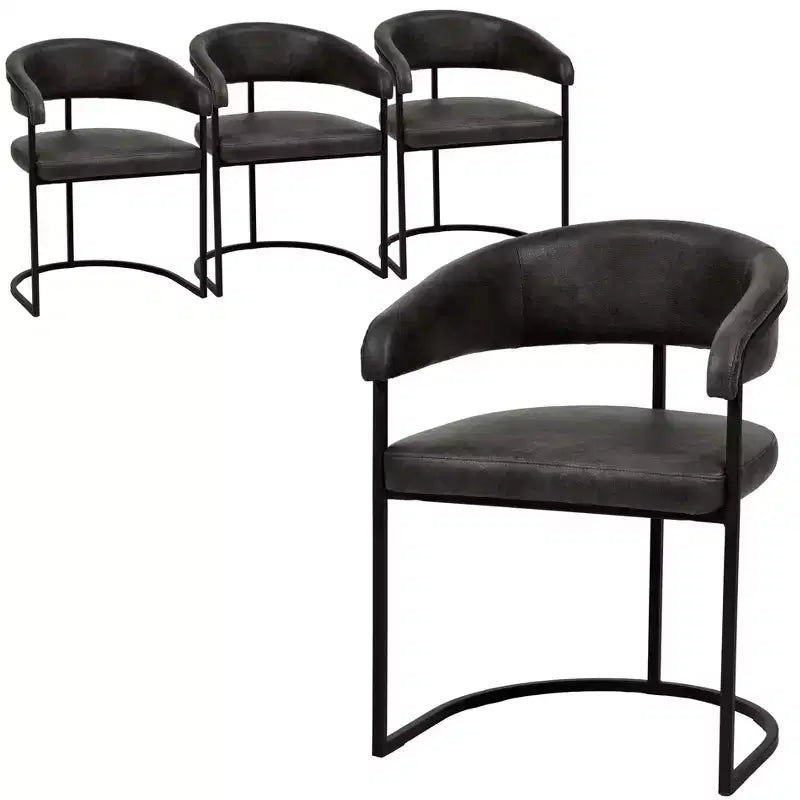 LeisureMod Aero Modern Curve Back Dining Arm Chair Set of 4, Leather Upholstery, Comfortable Seating with Padded Support for Dining Rooms and Kitchens