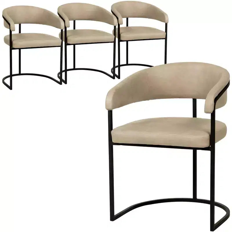 Lot de 4 chaises de salle à manger avec accoudoirs LeisureMod Aero Modern Curve Back, revêtement en cuir, assise confortable avec support rembourré pour salles à manger et cuisines