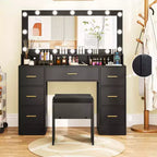 Coiffeuse Costway avec miroir et lumières, station de charge, lumières LED 3 couleurs Noir/Blanc
