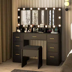 Coiffeuse Costway avec miroir et lumières, station de charge, lumières LED 3 couleurs Noir/Blanc