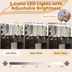Coiffeuse Costway avec miroir et lumières, station de charge, lumières LED 3 couleurs Noir/Blanc