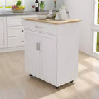 Îlot de cuisine AndMakers en bois blanc de 83 cm avec porte-serviettes et étagères réglables