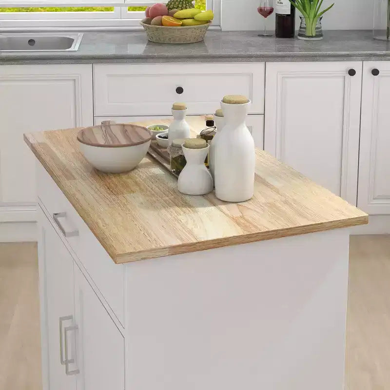 Îlot de cuisine AndMakers en bois blanc de 83 cm avec porte-serviettes et étagères réglables