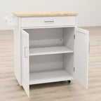 Îlot de cuisine AndMakers en bois blanc de 83 cm avec porte-serviettes et étagères réglables