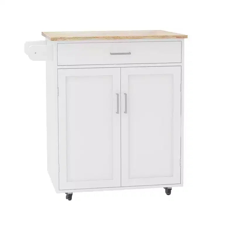 Îlot de cuisine AndMakers en bois blanc de 83 cm avec porte-serviettes et étagères réglables