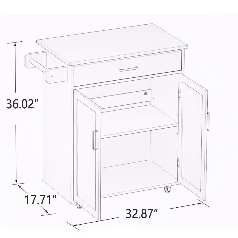 Îlot de cuisine AndMakers en bois blanc de 83 cm avec porte-serviettes et étagères réglables