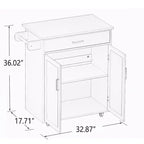 Îlot de cuisine AndMakers en bois blanc de 83 cm avec porte-serviettes et étagères réglables
