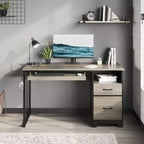 Bureau d'ordinateur 122 cm avec tiroirs de classement et de rangement, bureau d'écriture avec tiroir à clavier, crochet pratique et compartiments ouverts