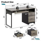 Bureau d'ordinateur 122 cm avec tiroirs de classement et de rangement, bureau d'écriture avec tiroir à clavier, crochet pratique et compartiments ouverts