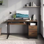 Bureau d'ordinateur 122 cm avec tiroirs de classement et de rangement, bureau d'écriture avec tiroir à clavier, crochet pratique et compartiments ouverts