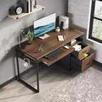Bureau d'ordinateur 122 cm avec tiroirs de classement et de rangement, bureau d'écriture avec tiroir à clavier, crochet pratique et compartiments ouverts