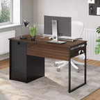 Bureau d'ordinateur 122 cm avec tiroirs de classement et de rangement, bureau d'écriture avec tiroir à clavier, crochet pratique et compartiments ouverts