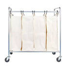 Trieur de linge quadruple robuste, chariot de tri de linge roulant, chariot de tri de linge à 4 sacs avec sacs lavables et amovibles, chromé