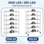 BestMassage Étagère métallique réglable à 6 niveaux, unité de rayonnage en fil métallique avec roues, solution de rangement peu encombrante pour garage et sous-sol