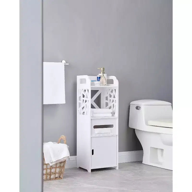 Kings Brand Furniture - Larie Wood Bathroom Floor Storage Cabinet, White