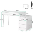 Bureau d'ordinateur moderne laqué, bureau réversible avec tiroirs de rangement