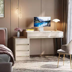 Bureau d'ordinateur moderne laqué, bureau réversible avec tiroirs de rangement
