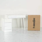 Bureau d'ordinateur moderne laqué, bureau réversible avec tiroirs de rangement