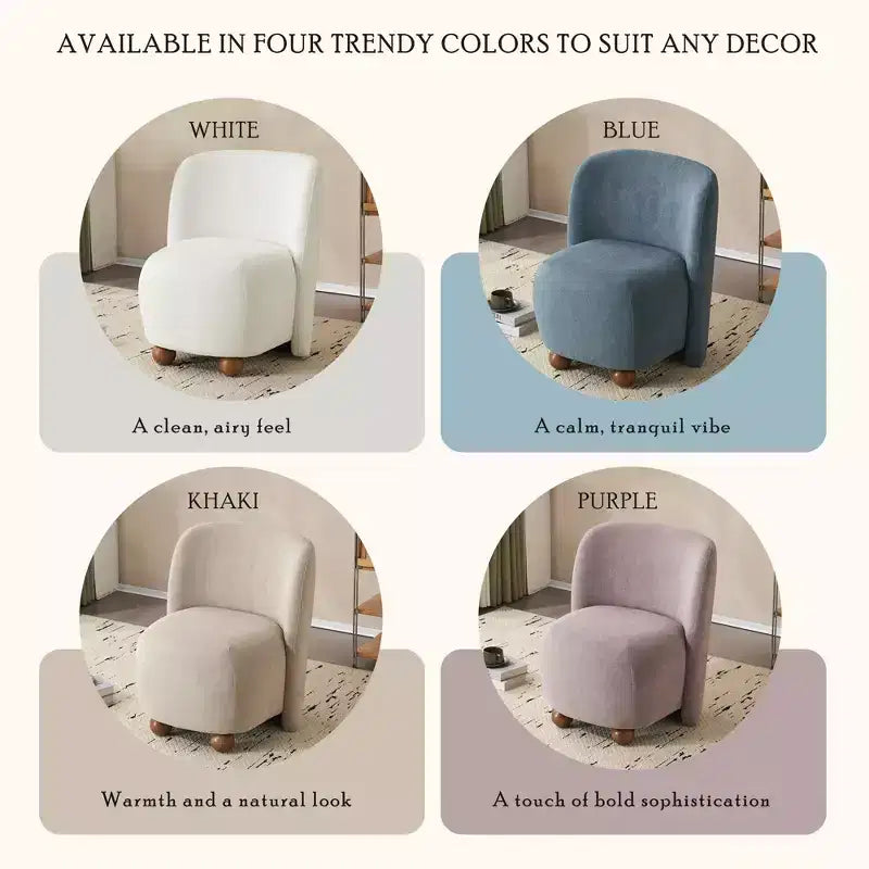 Fauteuil d'appoint moderne ultra-doux à dossier bas et sans accoudoirs, avec revêtement doux pour la peau et pieds ronds en pin exquis - ModernLuxe