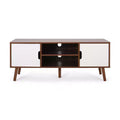 GDFStudio Zapara 47.25 Wooden TV Stand with 2-Cabinets, Walnut and White