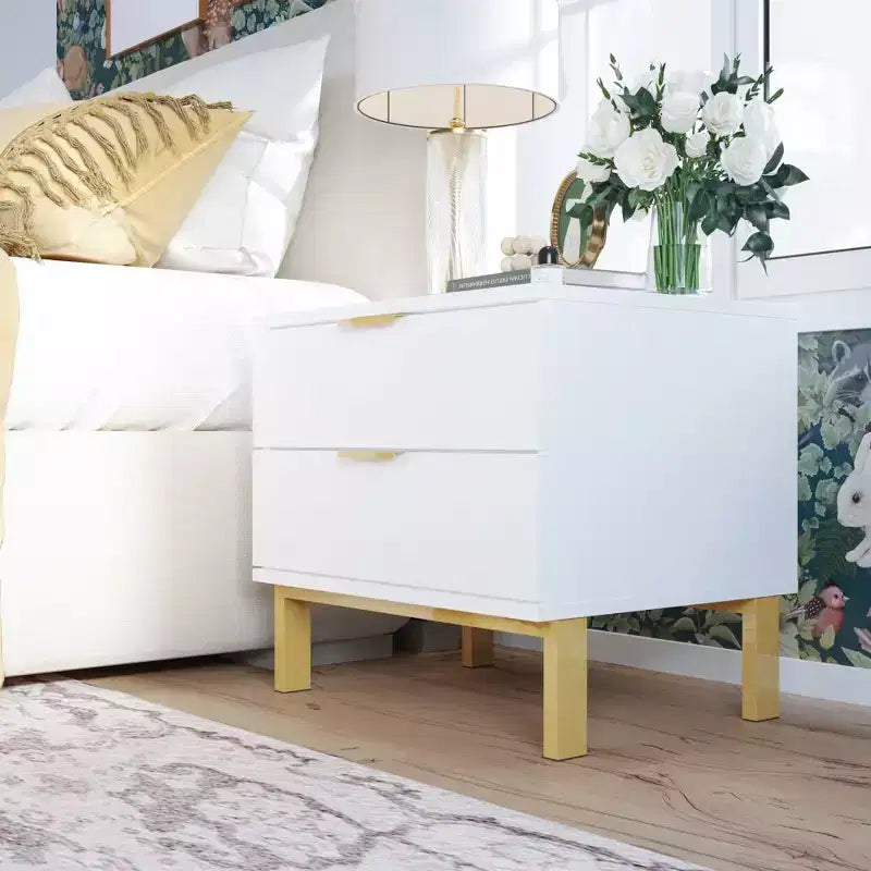 Table de chevet Hitow moderne avec deux tiroirs, finition bois