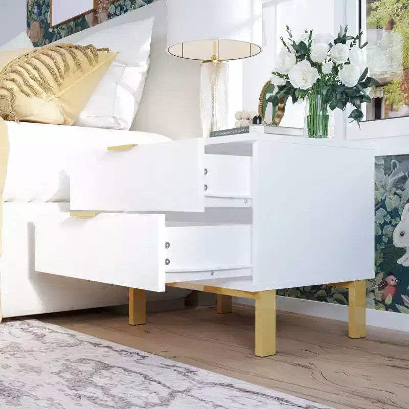 Table de chevet Hitow moderne avec deux tiroirs, finition bois