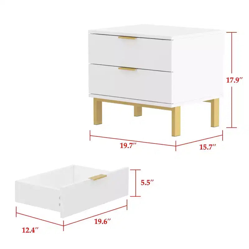 Table de chevet Hitow moderne avec deux tiroirs, finition bois