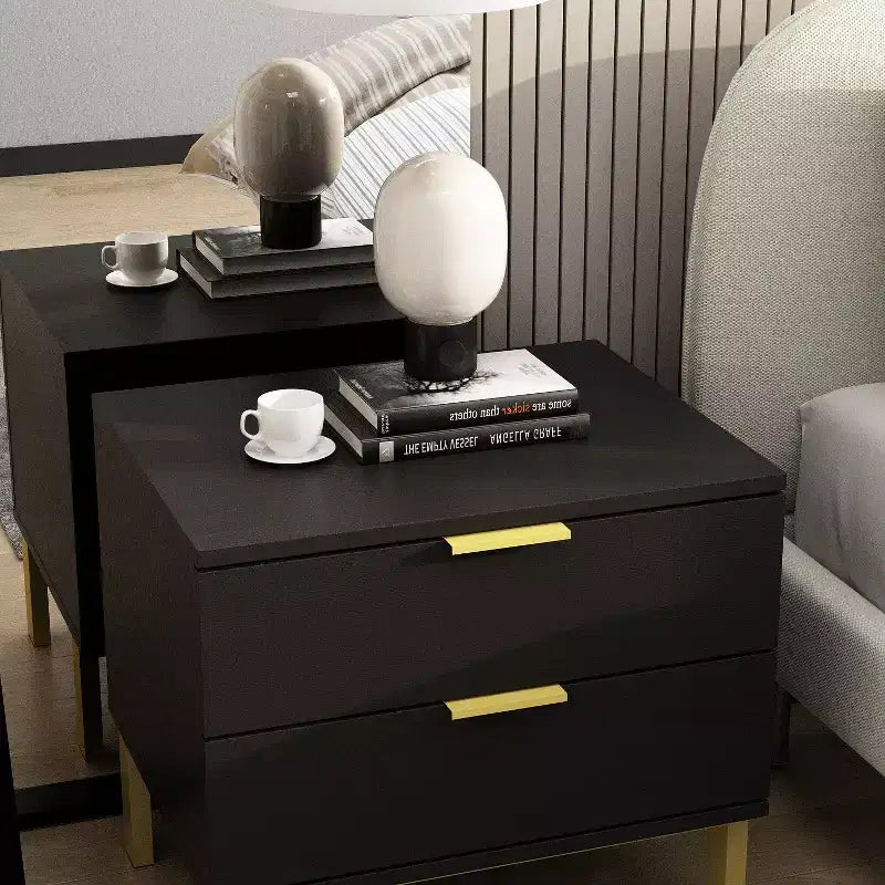 Table de chevet Hitow moderne avec deux tiroirs, finition bois