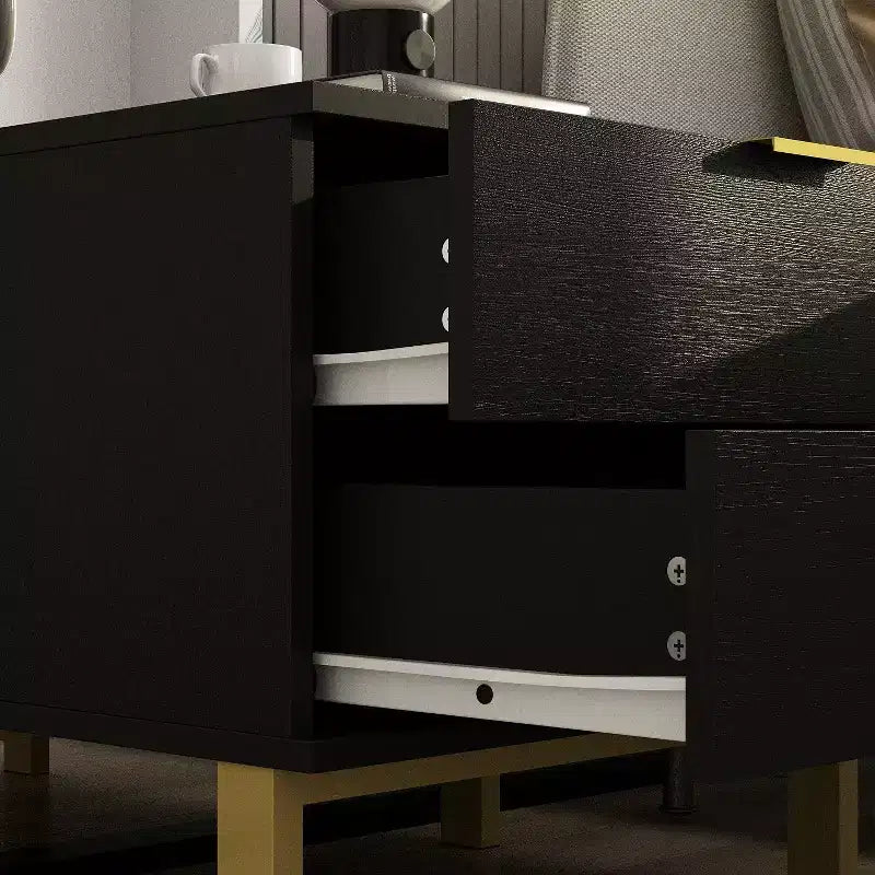 Table de chevet Hitow moderne avec deux tiroirs, finition bois
