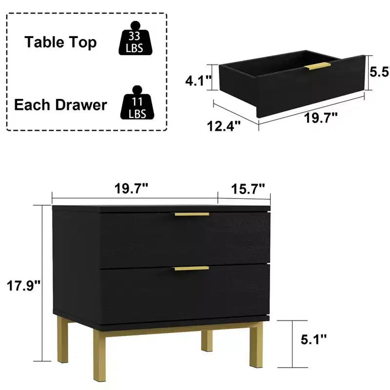 Table de chevet Hitow moderne avec deux tiroirs, finition bois