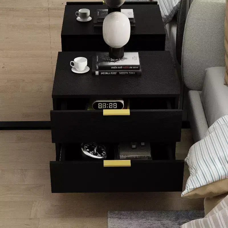 Table de chevet Hitow moderne avec deux tiroirs, finition bois