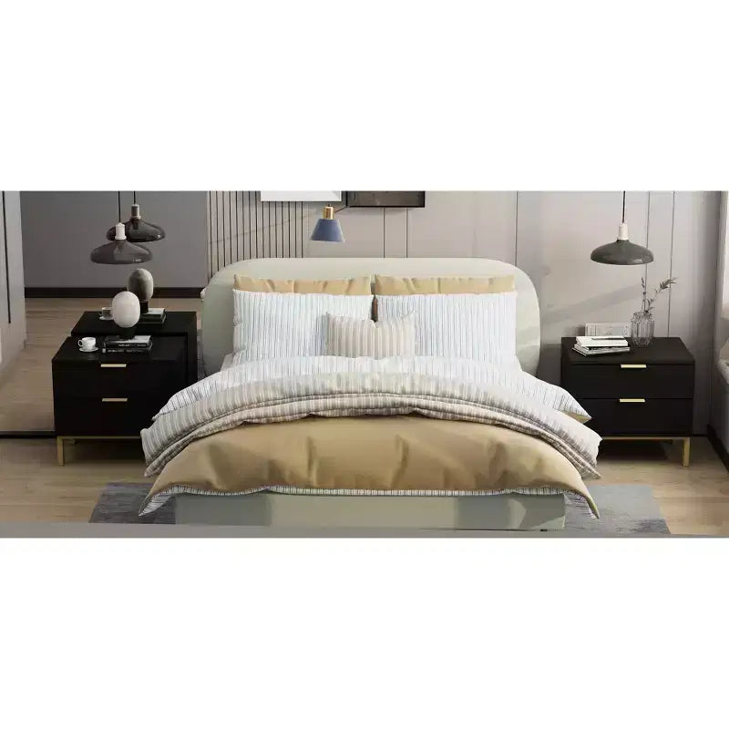 Table de chevet Hitow moderne avec deux tiroirs, finition bois