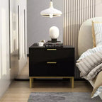 Hitow Modern Two Drawer Woodgrain Nightstand Storage Bedside Dresser