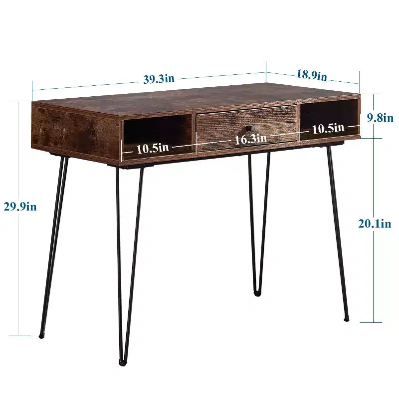 VECELO Bureau informatique 99,8 cm Table de travail pour bureau à domicile avec tiroirs Table d'étude Noir/Marron/Gris