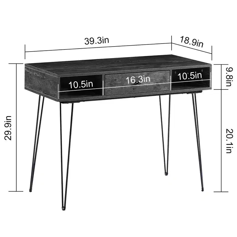 VECELO Bureau informatique 99,8 cm Table de travail pour bureau à domicile avec tiroirs Table d'étude Noir/Marron/Gris