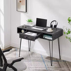 VECELO Bureau informatique 99,8 cm Table de travail pour bureau à domicile avec tiroirs Table d'étude Noir/Marron/Gris