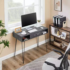 VECELO Bureau informatique 99,8 cm Table de travail pour bureau à domicile avec tiroirs Table d'étude Noir/Marron/Gris