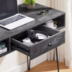 VECELO Bureau informatique 99,8 cm Table de travail pour bureau à domicile avec tiroirs Table d'étude Noir/Marron/Gris