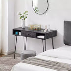 VECELO Bureau informatique 99,8 cm Table de travail pour bureau à domicile avec tiroirs Table d'étude Noir/Marron/Gris