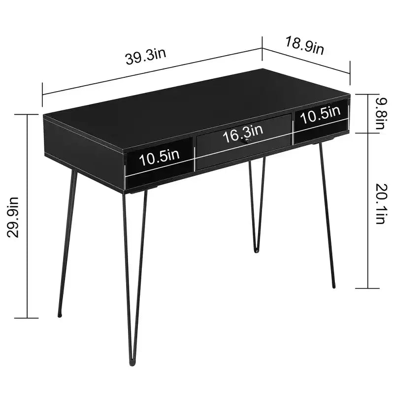VECELO Bureau informatique 99,8 cm Table de travail pour bureau à domicile avec tiroirs Table d'étude Noir/Marron/Gris