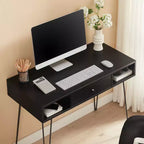 VECELO Bureau informatique 99,8 cm Table de travail pour bureau à domicile avec tiroirs Table d'étude Noir/Marron/Gris
