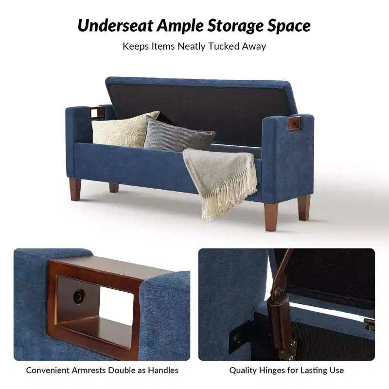 Banc de rangement Daniel avec pieds en bois massif et poignées creuses|ART OF LIVING DESIGNS
