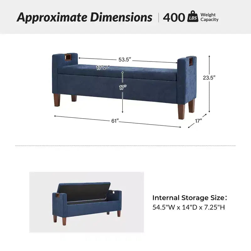 Banc de rangement Daniel avec pieds en bois massif et poignées creuses|ART OF LIVING DESIGNS