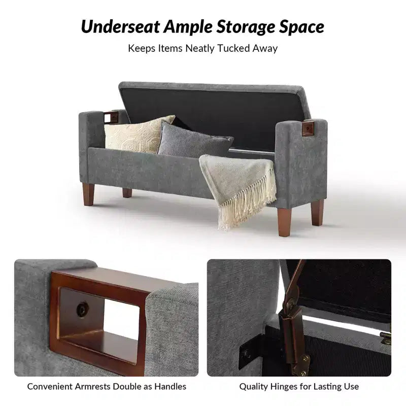 Banc de rangement Daniel avec pieds en bois massif et poignées creuses|ART OF LIVING DESIGNS