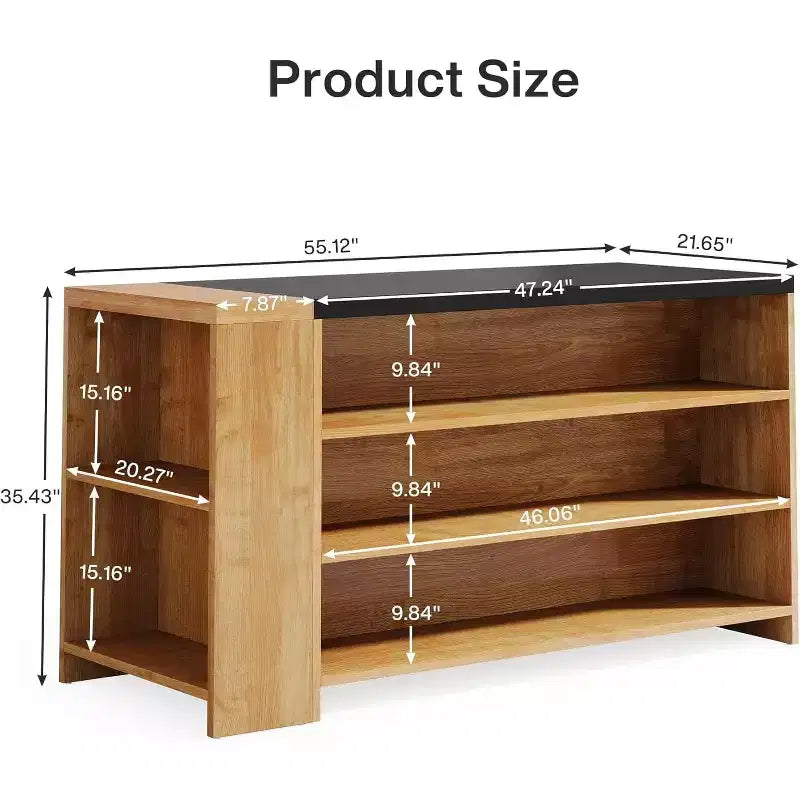 Îlot de cuisine Lantine 55 avec 5 étagères, table d'îlot fixe de ferme à 5 niveaux, meuble de rangement de table de bar en bois avec comptoir